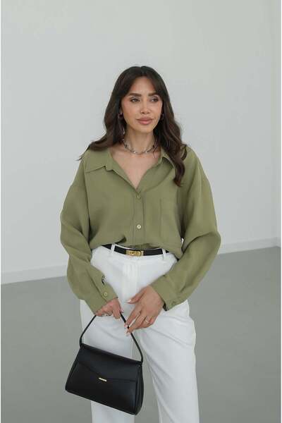 Havoş Πουκάμισο Oil Green Off-Shoulder Oversize