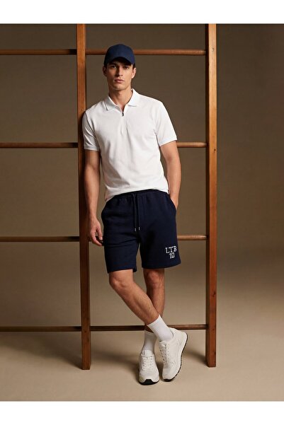 Ltb شورت جاكار محبوك باللون الأزرق الداكن مع طباعة الشعار