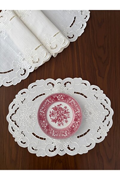 Denef Home Serviciu oval antic american cu perforații, culoare crem, 35x49 cm...