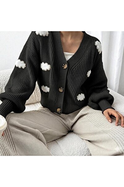 yardıtekstil Knitwear Short Cardigan with Buttons and Pattern