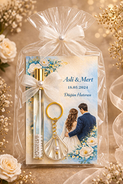 LARİNA MUM 10 Adet Kişiye Özel Nikah Hediyeliği Kolonya Seti Anahtarlık–Gelin...