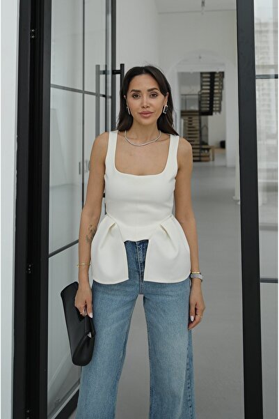 Havoş Εκρού Μπλούζα με Λεπτομέρεια Πέπλουμ Nupe