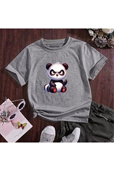 playwear Παιδικό unisex μπλουζάκι με στάμπα Angry Panda, 100% βαμβακερό, με λ...