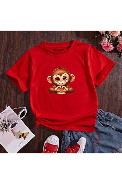 playwear Παιδικό unisex μπλουζάκι με στάμπα Heart Making Monkey, 100% βαμβακε...