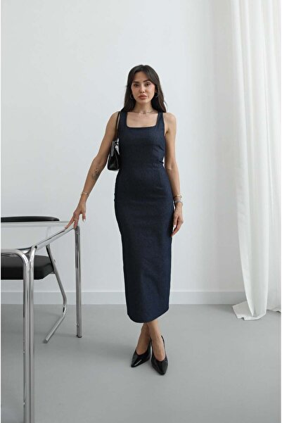 Havoş Τζιν φόρεμα με τετράγωνο γιακά Navy Blue