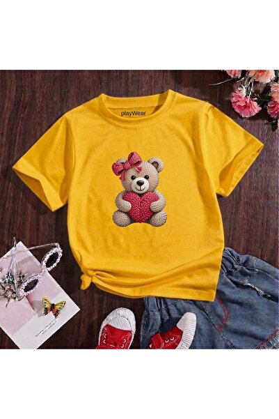 playwear Πλεκτό μπλουζάκι με στάμπα αρκούδας, 100% βαμβακερό, με λαιμόκοψη πο...