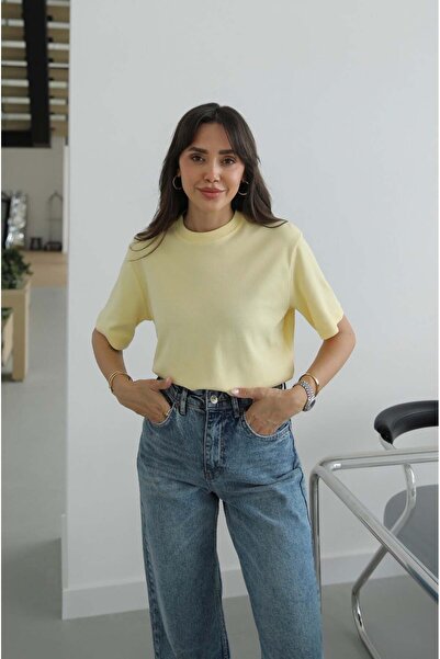 Havoş Κίτρινο μπλουζάκι με λαιμόκοψη από 100% βαμβάκι