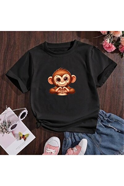 playwear Παιδικό unisex μπλουζάκι με στάμπα Heart Making Monkey, 100% βαμβακε...