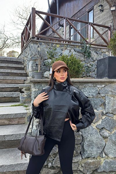 PRİFALDİ Γυναικείο δερμάτινο μπουφάν με φερμουάρ και ψηλό γιακά, μοντέλο YSL ...