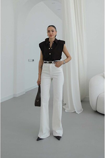 Havoş Εκρού τζιν με φαρδιά μπατζάκια και τιντλέ εφέ