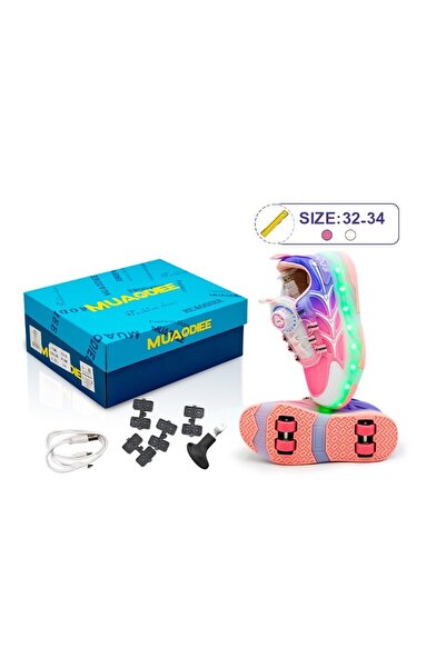 Troni 4-Wheel Detachable Light-Up Roller Skate Shoes - Pink Color