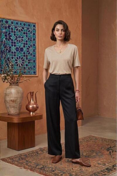 Betimoda Women's Deep V-Neck Short Sleeve Stretchy Viscose Bodysuit Beige