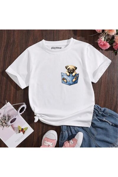 playwear Παιδικό unisex μπλουζάκι με στάμπα σκύλου στο στήθος, 100% βαμβακερό...