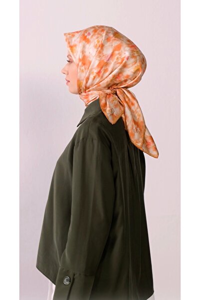 Belli ORANJ Çiçek DESEN %100 Twill İpek Eşarp