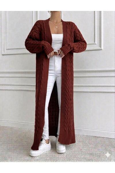 yardıtekstil Triko Hırka Hair Braided Long Cardigan