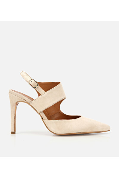 Hotiç Γυναικείο δερμάτινο σουέτ μπεζ στιλέτο με ανοιχτή πλάτη