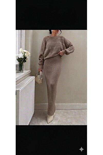 yardıtekstil Top and Bottom Knitwear Set with Hair Braid Pattern