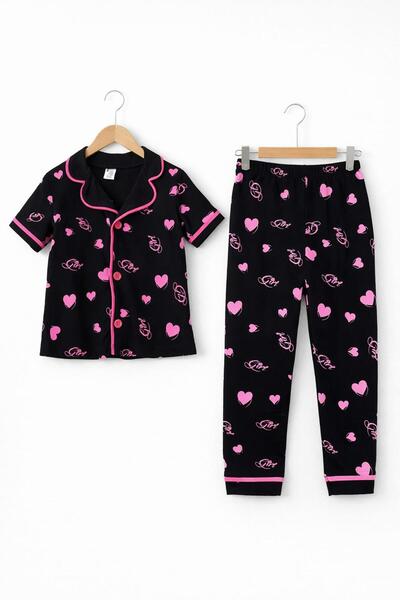 derin baby 100% Cotton Short Sleeve Summer Tiny Heart Patterned Bottom and Top Baby Girl Pajama Set