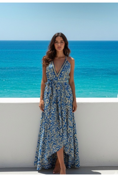 laviyonsa Φόρεμα με έθνικ σχέδια και μεταξωτό κέντημα στην πλάτη (34-48)STD