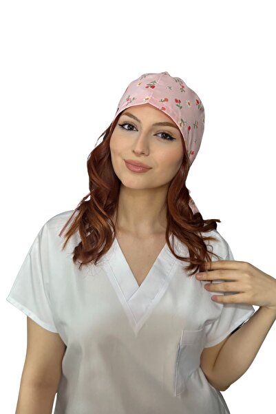 Cotton Poplin Surgical And Chef Bonnet Pink Flowers Pattern