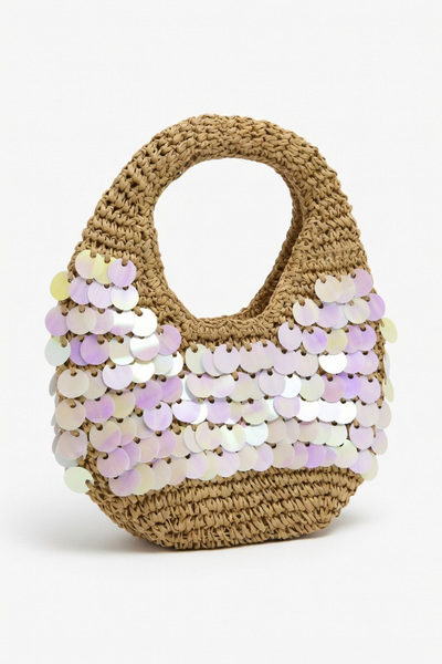 Mollycrush Γυναικεία τσάντα ώμου και χειρός από ψάθινο υλικό σε καφέ χρώμα με...