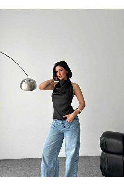 OTAKU Γυναικεία σατέν μπλούζα με ντραπέ πλάτη και ανοιχτή πλάτη, από γυαλιστε...