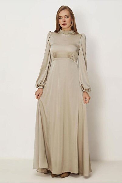 Alvina Stone Embroidered Satin Evening Dress 50559