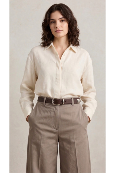 Pino44 3cm Genuine Leather Women's Belt with Nicel Buckle and End Detail