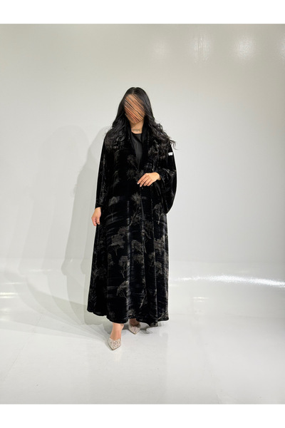 Tori Black Velvet Printed Abaya