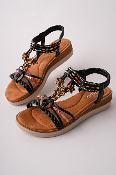 Madam Tarz SPR-361 Σανδάλια με ίσια σόλα και χάντρες