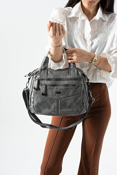 571 Collections Çanta Δερμάτινη τσάντα χιαστί πολλαπλών θέσεων, γκρι χρώμα, Μ...