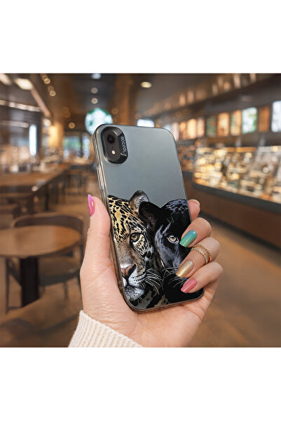 Caseji İphone XR Uyumlu Leoparlar Baskı Desen Darbe Emici Telefon Kılıfı MK01A