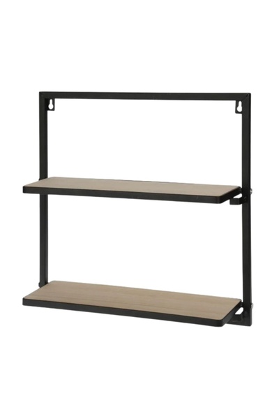 H&S collection Ράφι τοίχου με 2 ράφια, μαύρο μεταλλικό σκελετό και ράφια MDF ...