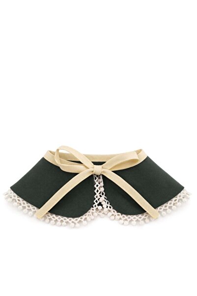 Rakerplus Κοριτσίστικο γιακά σε στυλ vintage με κορδέλα σε χακί πράσινο χρώμα