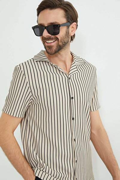 Fulla Moda Cămașă cu mânecă scurtă, cu dungi și nervuri