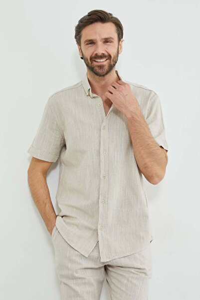 Fulla Moda Flared Buttoned Linen Look Shirt