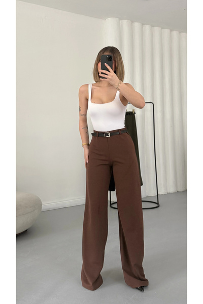 nona butik Παντελόνι με ζώνη William - Καφέ