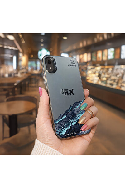 Caseji İphone XR Uyumlu Dağ Baskı Desen Darbe Emici Telefon Kılıfı MK01A