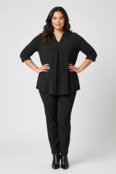 Shape Of You Μαύρο πουκάμισο με πλισέ μπροστινό μέρος και υφή