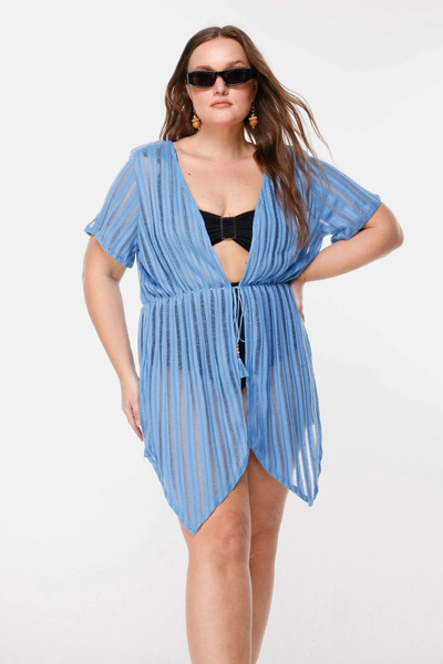 Shape Of You Transparent Kimono with Stripe Detail