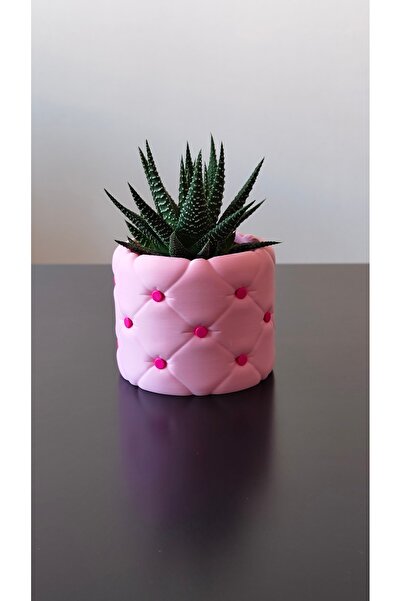 Lotus Pembe Kapitone Desenli Dekoratif Saksı 🌸