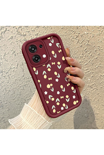 CASEVIBE Oppo A6 Pro 4G/5G Uyumlu Sevimli Çiçek Desenli Bordo Telefon Kılıfı ...