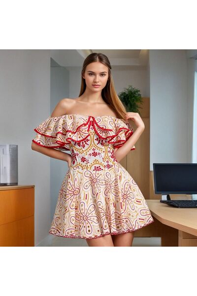 Zaghou Floral Embroidery Cut-Out Mini Dress