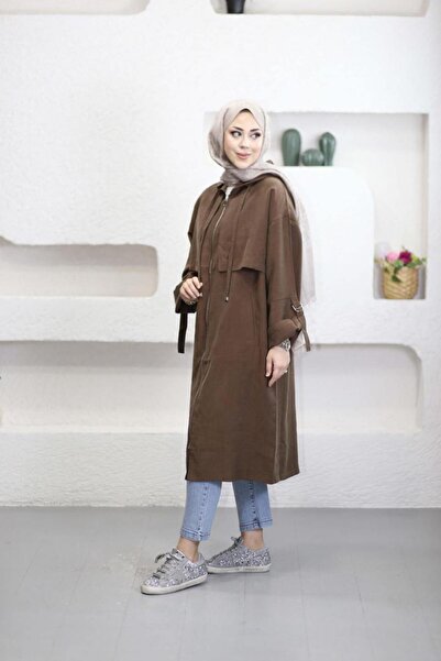 Suede Style 6348- Άνετο και κομψό γυναικείο τουνίκ με μακριά κουκούλα, με τσέ...