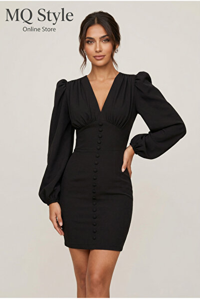 MQ Crepe Fabric Dress with Long Sleeves and Buttons