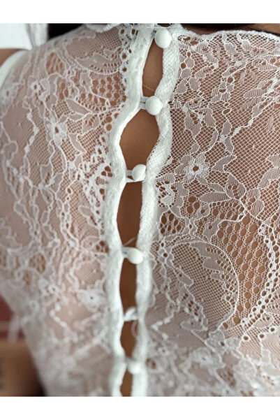 deluxe takı ve giyim Lace Detailed Deep Neckline Body Stylish Sleeveless Summ...