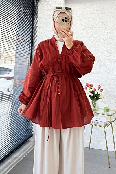 MELEK ARAZ Ribbed Detailed Voile Tunic - Tile-Colored