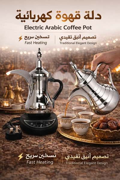 EasyLife Electric Arabic Coffee Pot Stainless Steel Dallah with Base Fast Hea...
