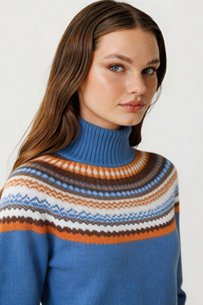 Desen Triko Γυναικείο ολόσωμο μάλλινο πουλόβερ με ζιβάγκο O.Mavi