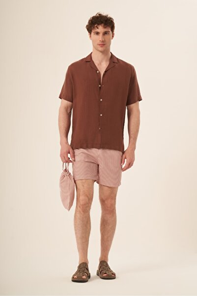 Whitefin Men's Short Sleeve Linen Shirt Brown